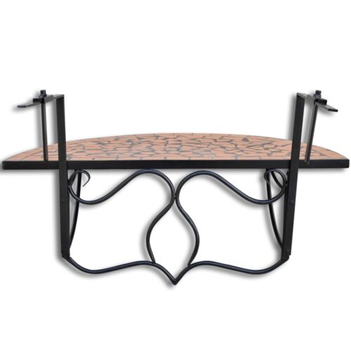 Mosaic Terracotta Hanging Balcony Table Garden Patio Coffee Tea Side Hook Stand - Image 5