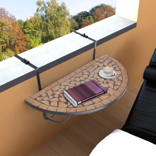 Mosaic Terracotta Hanging Balcony Table Garden Patio Coffee Tea Side Hook Stand - Image 7