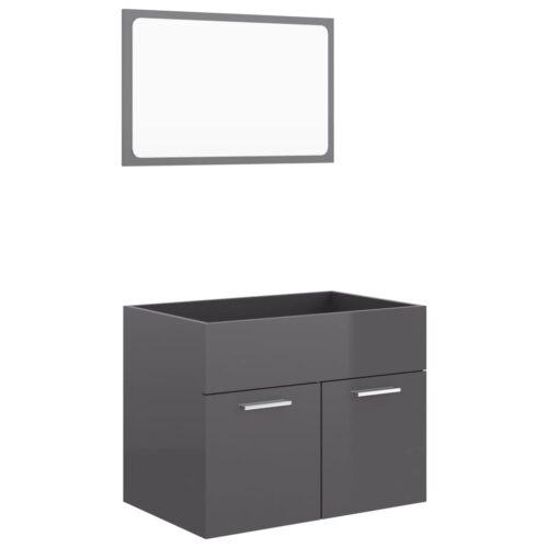 2-Piece Bathroom Furniture Set High Gloss Grey Engineered Wood - Image 2
