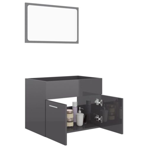 2-Piece Bathroom Furniture Set High Gloss Grey Engineered Wood - Image 4
