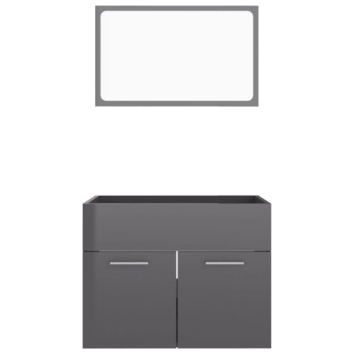 2-Piece Bathroom Furniture Set High Gloss Grey Engineered Wood - Image 5