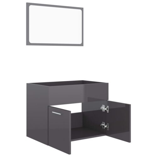 2-Piece Bathroom Furniture Set High Gloss Grey Engineered Wood - Image 6