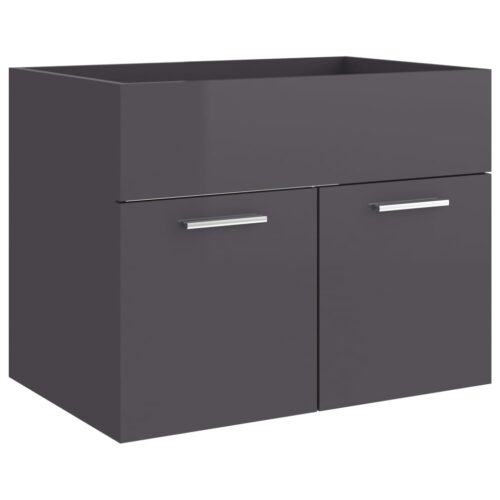 2-Piece Bathroom Furniture Set High Gloss Grey Engineered Wood - Image 8