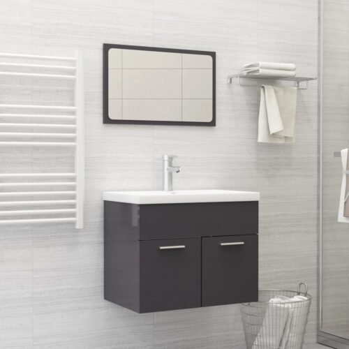 2-Piece Bathroom Furniture Set High Gloss Grey Engineered Wood - Image 12