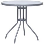 Steel Glass Round Garden Table Outdoor Patio Lounge Coffee Sofa Plant Stand Grey 80cm