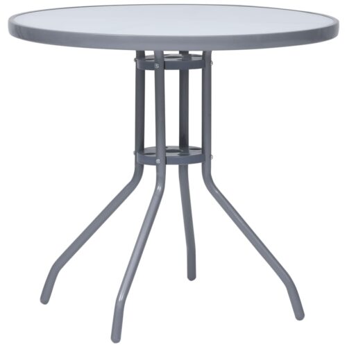 Steel Glass Round Garden Table Outdoor Patio Lounge Coffee Sofa Plant Stand Grey 80cm