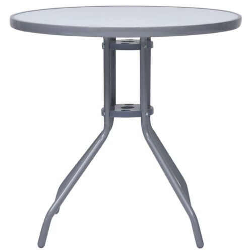 Steel Glass Round Garden Table Outdoor Patio Lounge Coffee Sofa Plant Stand Grey 80cm - Image 2