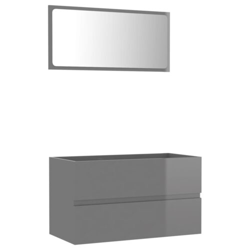 2-Piece Bathroom Furniture Set High Gloss Grey Engineered Wood - Image 2
