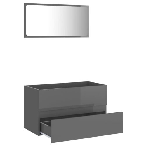 2-Piece Bathroom Furniture Set High Gloss Grey Engineered Wood - Image 3
