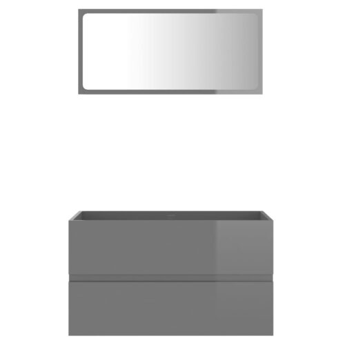 2-Piece Bathroom Furniture Set High Gloss Grey Engineered Wood - Image 4