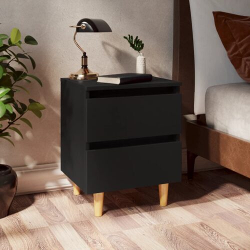 Bed Cabinets with Solid Pinewood Legs 2pcs Black 40x35x50cm
