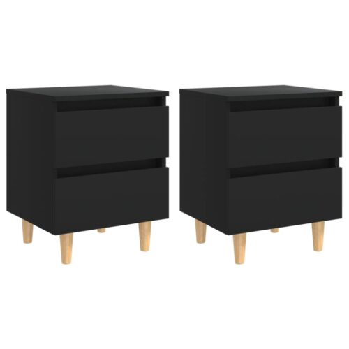 Bed Cabinets with Solid Pinewood Legs 2pcs Black 40x35x50cm - Image 2