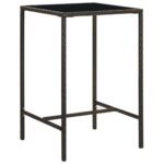Garden Bar Table Brown 70x70x110cm Poly Rattan Glass