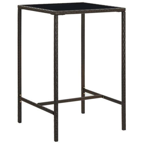 Garden Bar Table Brown 70x70x110cm Poly Rattan Glass