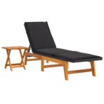 Sun Lounger with Table Poly Rattan Solid Wood Acacia