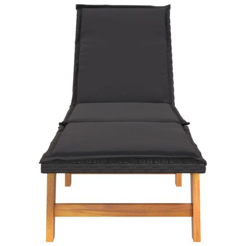 Sun Lounger with Table Poly Rattan Solid Wood Acacia - Image 5