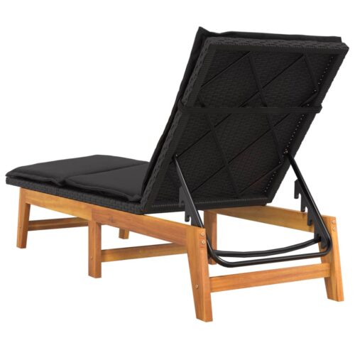 Sun Lounger with Table Poly Rattan Solid Wood Acacia - Image 8