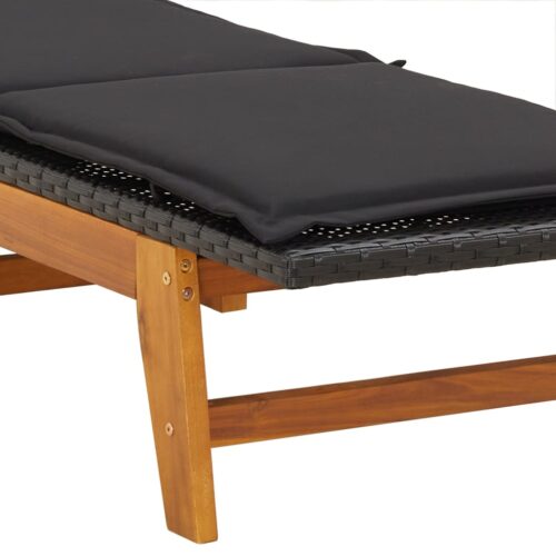 Sun Lounger with Table Poly Rattan Solid Wood Acacia - Image 9