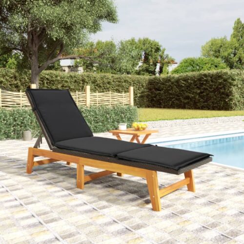 Sun Lounger with Table Poly Rattan Solid Wood Acacia - Image 11