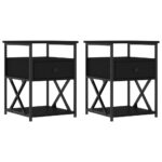 Bedside Cabinets 2pcs Black 40x42x55cm Engineered Wood