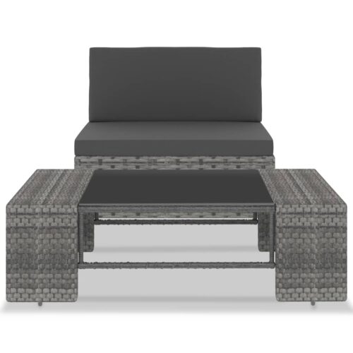2-Piece Garden Lounge Set Poly Rattan Grey - Image 2