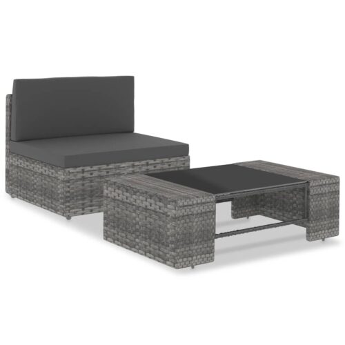 2-Piece Garden Lounge Set Poly Rattan Grey - Image 12