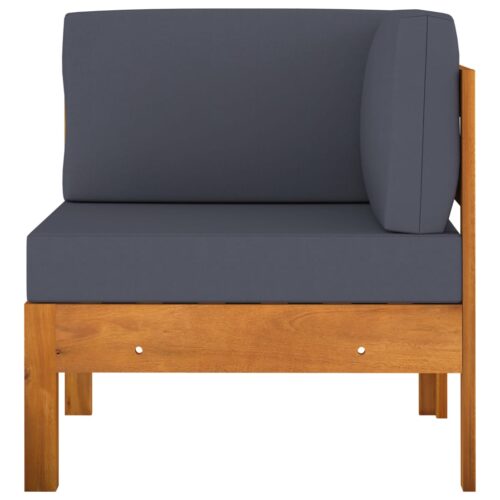 Corner Sofa with Dark Grey Cushions Solid Acacia Wood - Image 2
