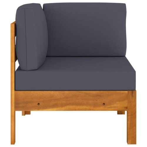 Corner Sofa with Dark Grey Cushions Solid Acacia Wood - Image 3