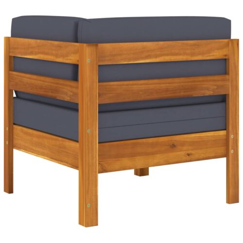 Corner Sofa with Dark Grey Cushions Solid Acacia Wood - Image 4