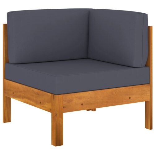 Corner Sofa with Dark Grey Cushions Solid Acacia Wood - Image 6