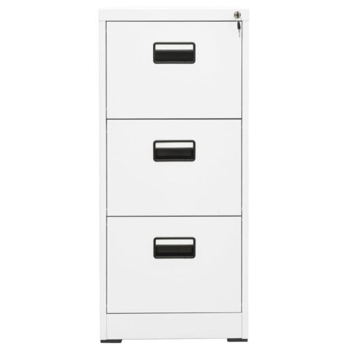 3-Drawers Filing Cabinet Office Storage Shelves File Rack Cupboard Steel White - Image 2