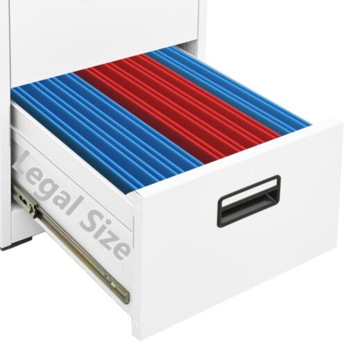 3-Drawers Filing Cabinet Office Storage Shelves File Rack Cupboard Steel White - Image 9