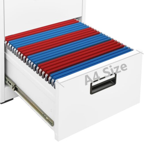 3-Drawers Filing Cabinet Office Storage Shelves File Rack Cupboard Steel White - Image 10