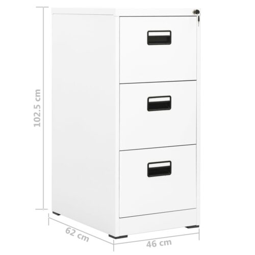 3-Drawers Filing Cabinet Office Storage Shelves File Rack Cupboard Steel White - Image 11
