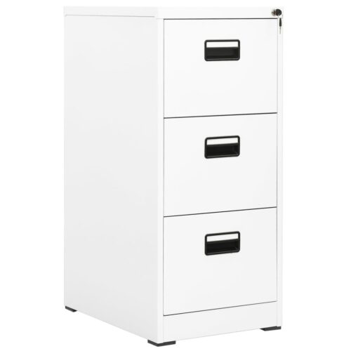 3-Drawers Filing Cabinet Office Storage Shelves File Rack Cupboard Steel White - Image 12