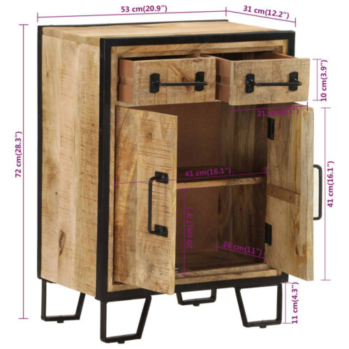 Sideboard with 2 Drawers 53x31x72cm Solid Wood Mango Iron - Image 7
