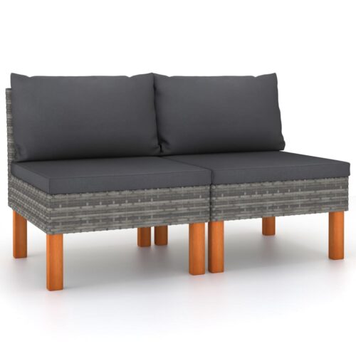 Middle Sofas 2pcs Poly Rattan Solid Eucalyptus Wood