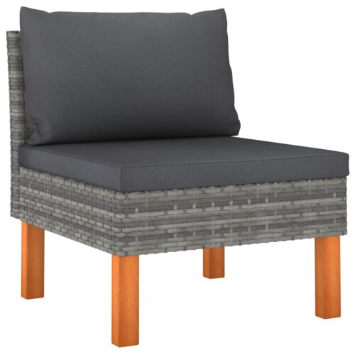 Middle Sofas 2pcs Poly Rattan Solid Eucalyptus Wood - Image 3