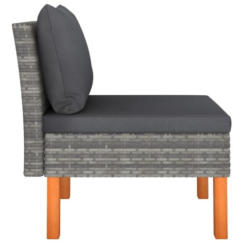 Middle Sofas 2pcs Poly Rattan Solid Eucalyptus Wood - Image 5
