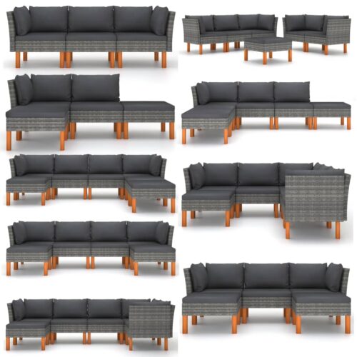 Middle Sofas 2pcs Poly Rattan Solid Eucalyptus Wood - Image 8