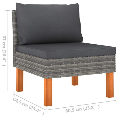 Middle Sofas 2pcs Poly Rattan Solid Eucalyptus Wood - Image 9