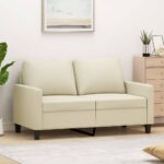 2-Seater Sofa Lounge Couch Futon Chair Modern Fabric Faux Leather Cream 120cm