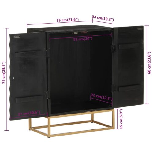 Sideboard Black 55x34x75cm Solid Wood Mango Iron - Image 8