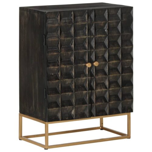 Sideboard Black 55x34x75cm Solid Wood Mango Iron - Image 9
