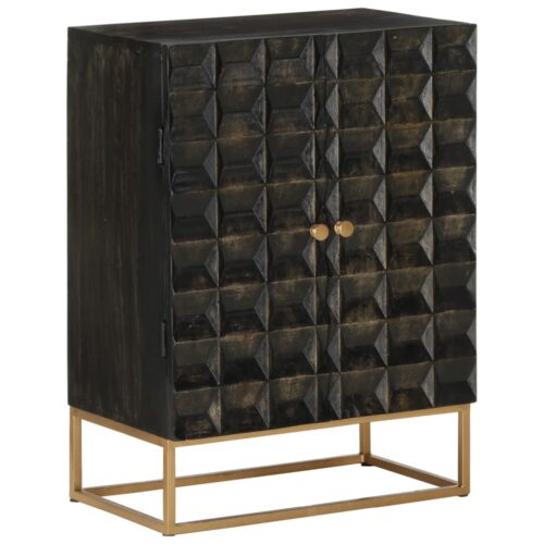 Sideboard Black 55x34x75cm Solid Wood Mango Iron - Image 10