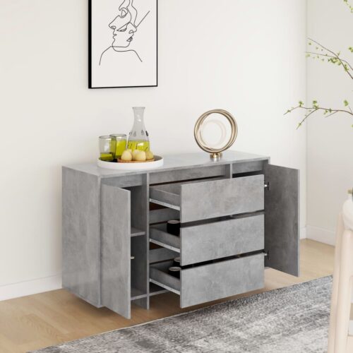 Sideboard with 3 Drawers Concrete Grey 120x41x75cm Engineered Wood - Image 4