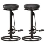 Bar Stools 2pcs Black Real Goat Leather