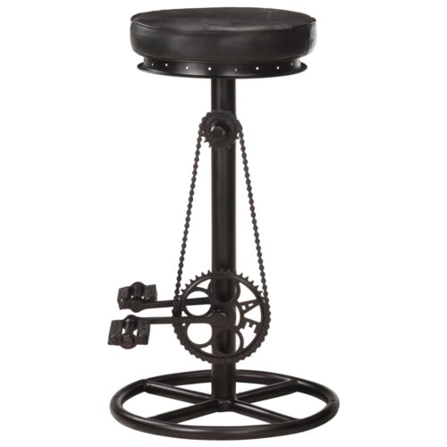 Bar Stools 2pcs Black Real Goat Leather - Image 4