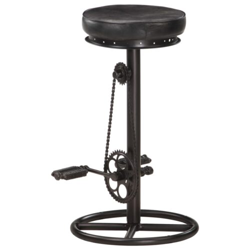 Bar Stools 2pcs Black Real Goat Leather - Image 5