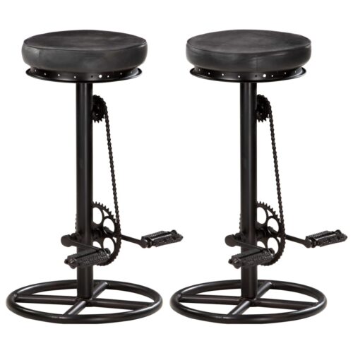 Bar Stools 2pcs Black Real Goat Leather - Image 10